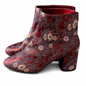 Gianni Bini Statement Brocade Ankle Boots Burgundy Teal Block Heel Booties 8.5